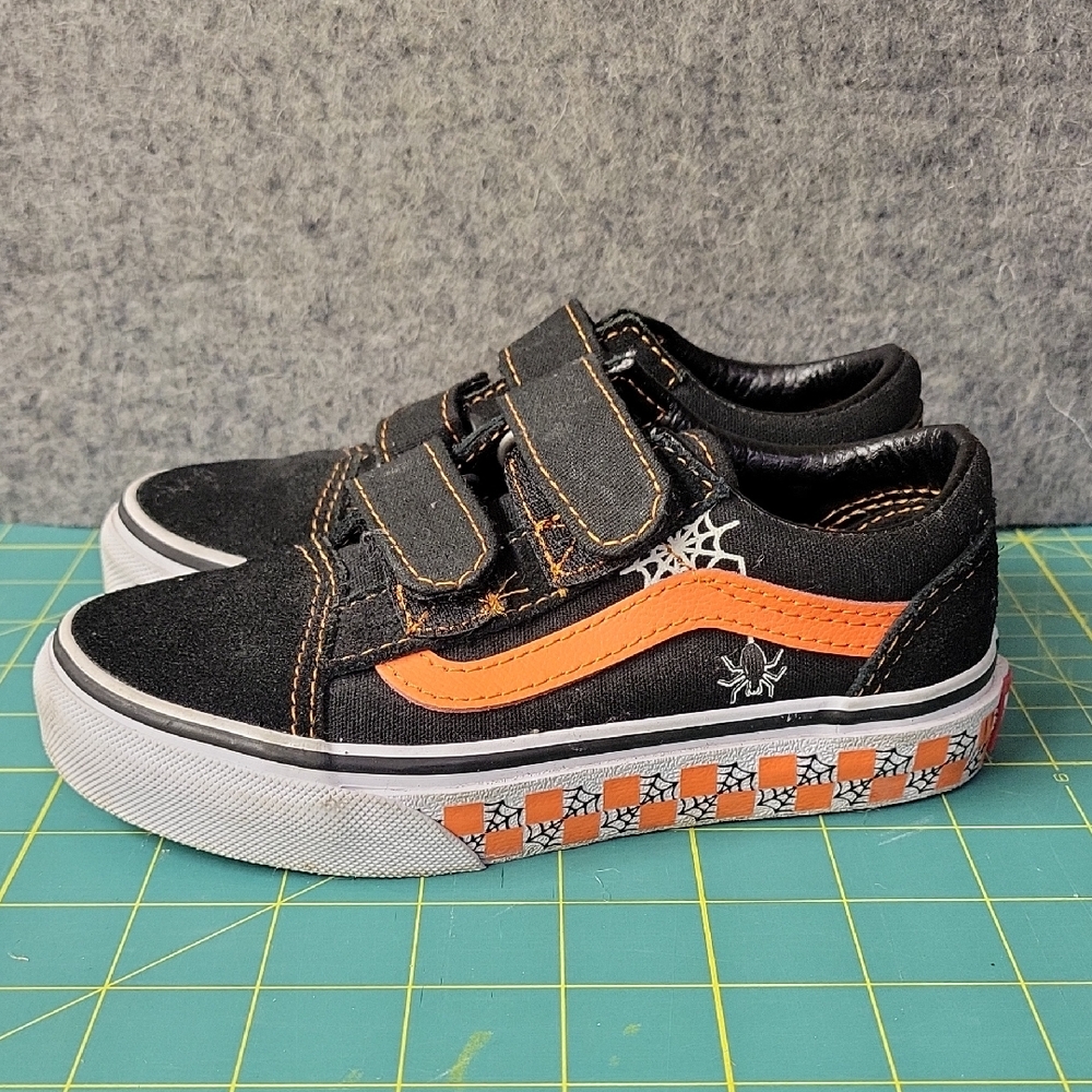 Vans Kids Black and Orange Spider Web Sneakers Size 11